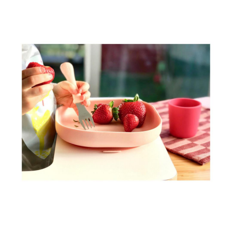 Beaba - Vakumlu Silikon Tabak, Light Pink