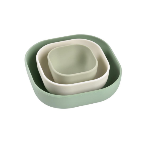 Beaba - 3 Parça Silikon Kase Seti, Sage green/Cotton/Misty green