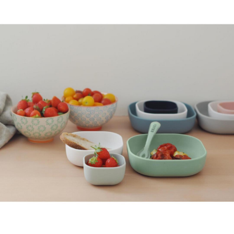 Beaba - 3 Parça Silikon Kase Seti, Sage green/Cotton/Misty green