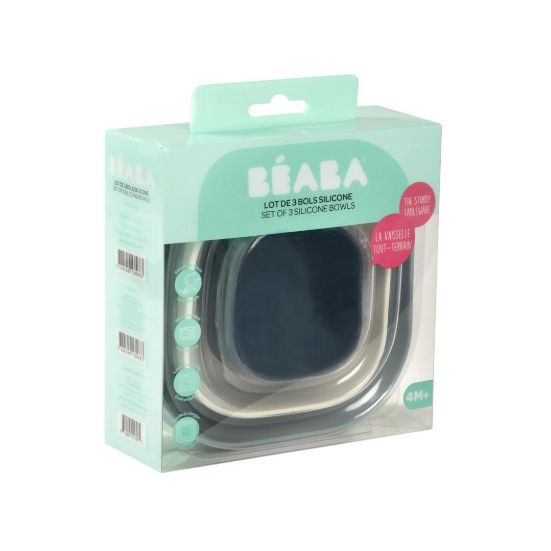 Beaba - 3 Parça Silikon Kase Seti, Night blue/Cotton/Baltic blue