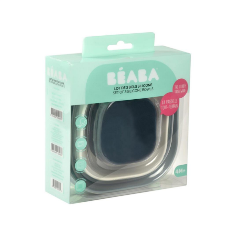 Beaba - 3 Parça Silikon Kase Seti, Night blue/Cotton/Baltic blue