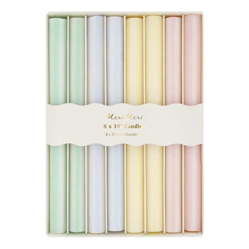Meri Meri - Pastel Çizgili Sofra Mumları - 8 Adet