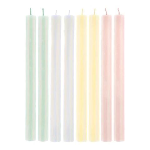Meri Meri - Pastel Çizgili Sofra Mumları - 8 Adet