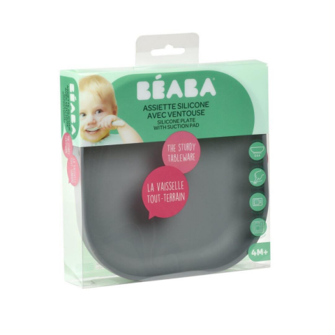 Beaba - Vakumlu Silikon Tabak, Mineral Grey