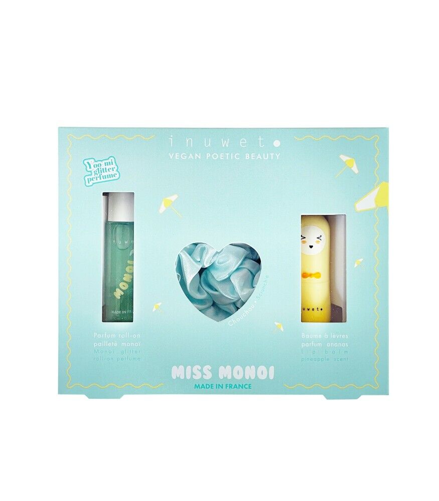 Inuwet Miss Monoi Set - Yeşil Saç Tokası, Monoi Kokulu Parfüm ve Ananas Aromalı Dudak Nemlendiricisi