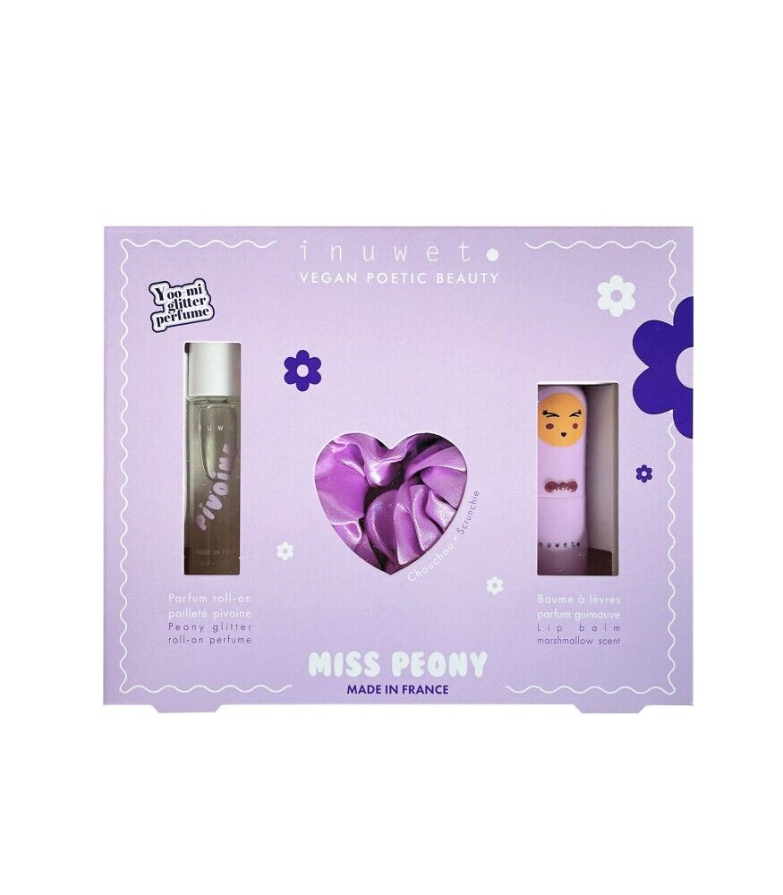 Inuwet Miss Peony Set - Mor Saç Tokası, Şakayık Kokulu Parfüm ve Marshmallow Aromalı Dudak Nemlendiricisi
