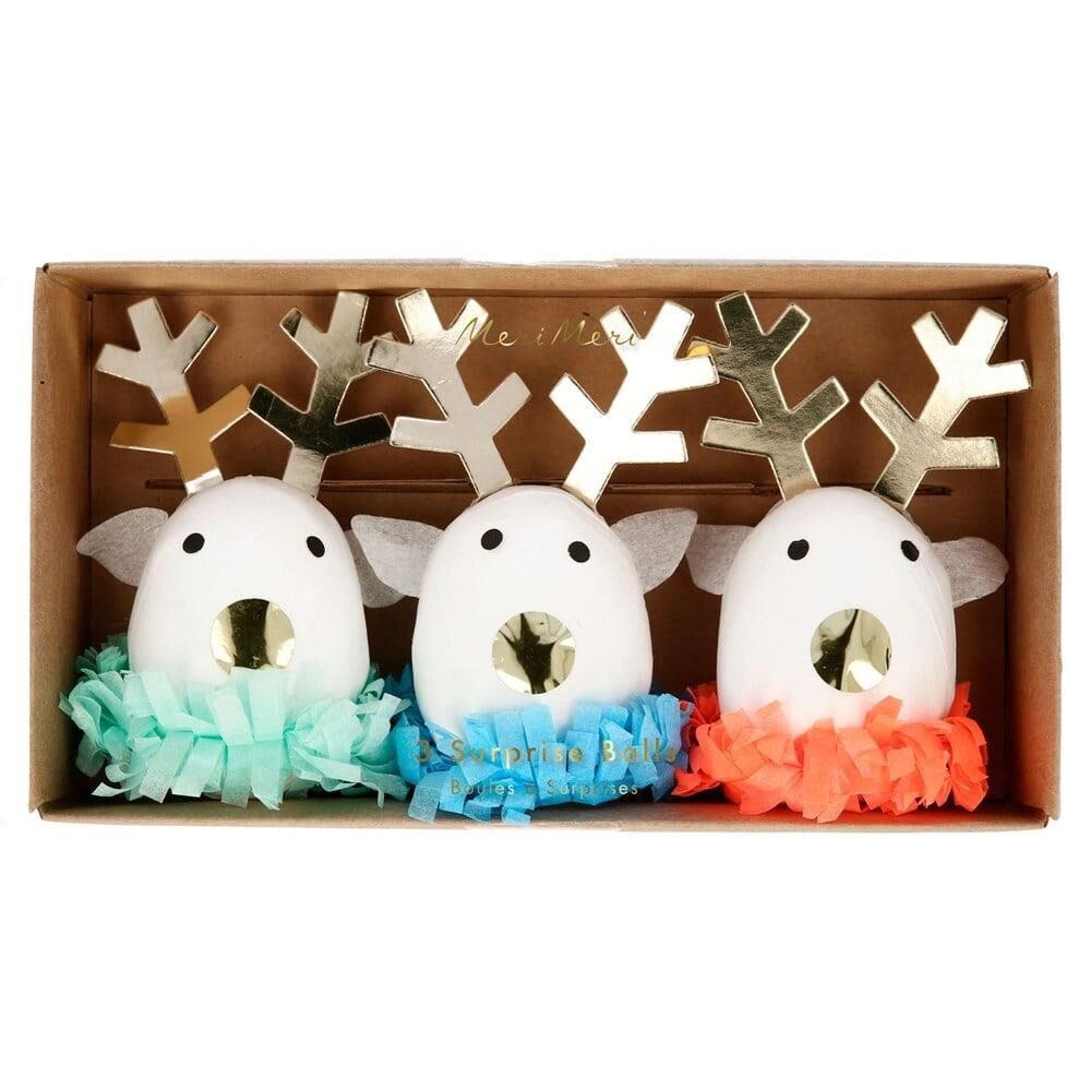 Meri Meri - Festive Reindeer Surprise Balls - Ren Geyiği Sürpriz Topları - 3'Lü