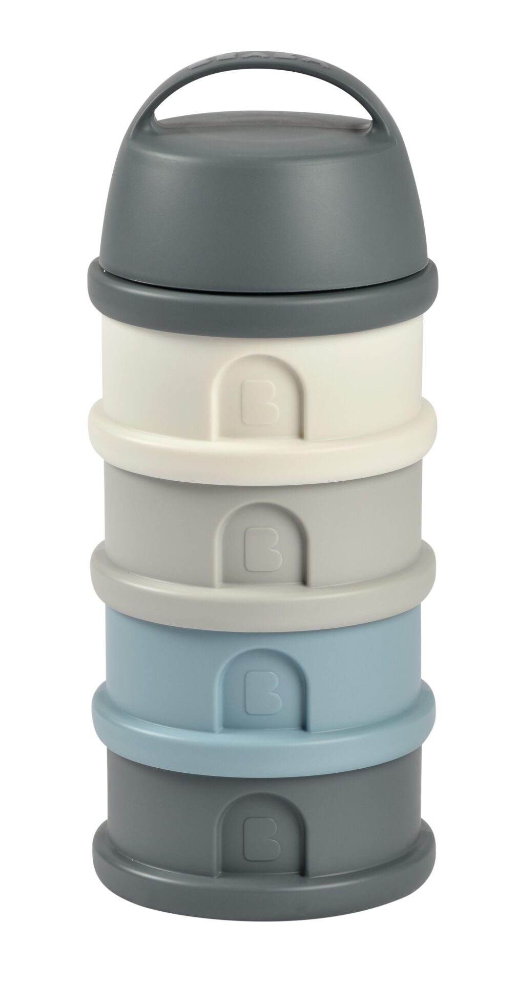 Beaba - 4 Katmanlı Süt Tozu Kutusu ve Atıştırmalık Kabı (Mineral Grey/ Blue)