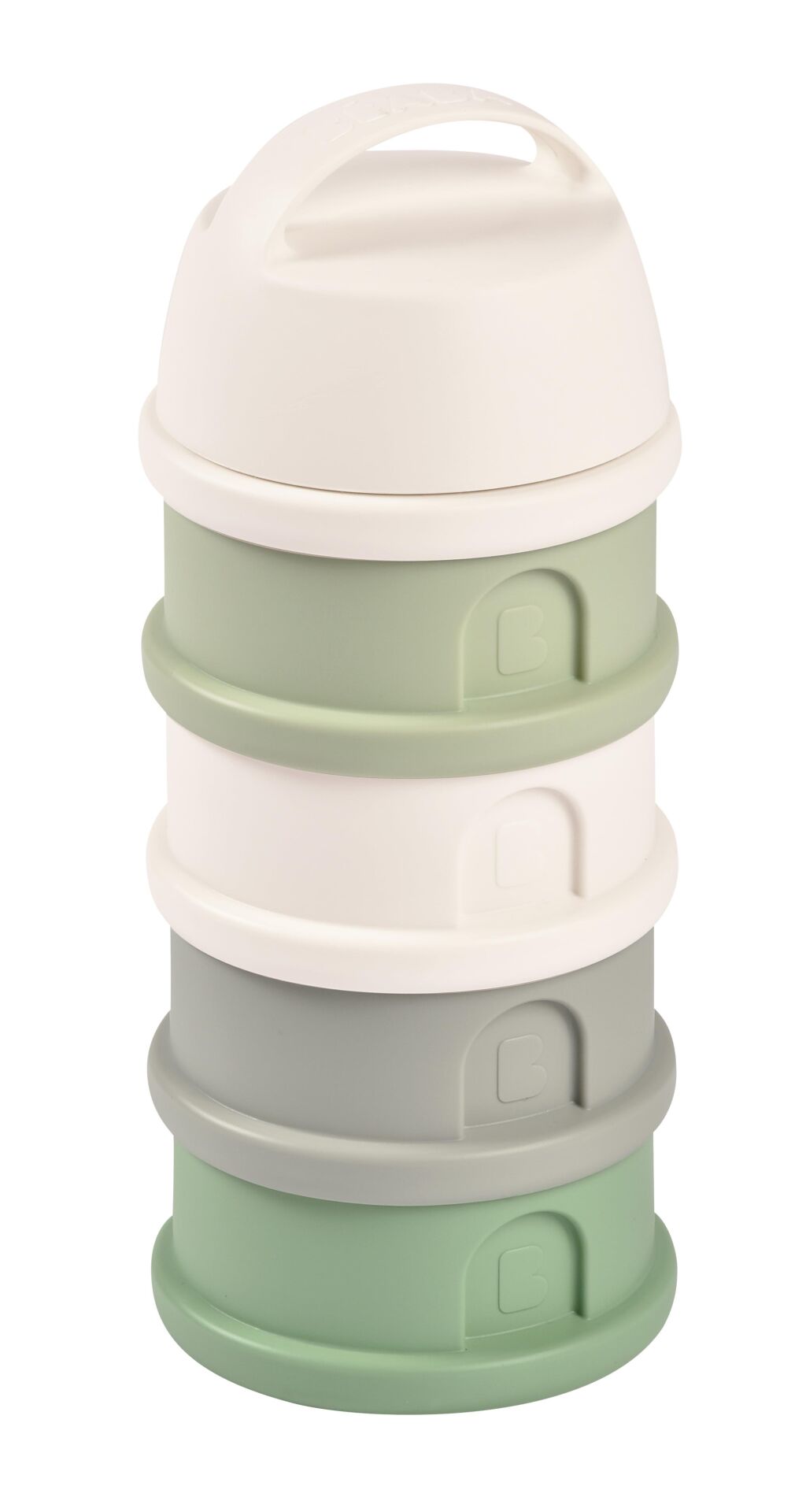 Beaba - 4 Katmanlı Süt Tozu Kutusu ve Atıştırmalık Kabı (Cotton White/Sage Green)