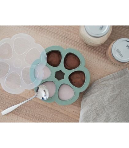 Beaba - Silikon 6'lı Sıcak & Soğuk Saklama Kabı Sage Green 6 x 90ml