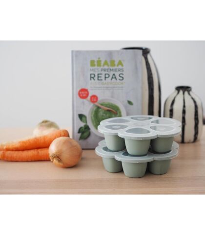 Beaba - Silikon 6'lı Sıcak & Soğuk Saklama Kabı Sage Green 6 x 90ml