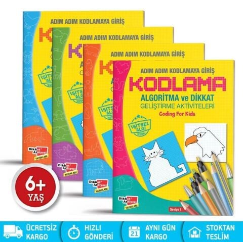 Algoritma Temelli Adım Adım Kodlama 4lü Kitap Seti 6 Yaş ve Üzeri