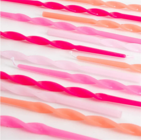 Meri Meri - Pink Twisted Long Candles - Pembe Kıvrımlı Uzun Mumlar - 16Lı