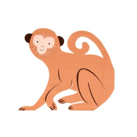 Meri Meri - Monkey Die Cut Napkins - Maymun Peçeteler - 16'Lı