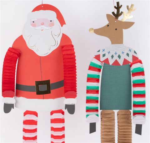 Meri Meri - Noel Baba Ve Ren Geyiği Asılan Süsler - 4 Adet