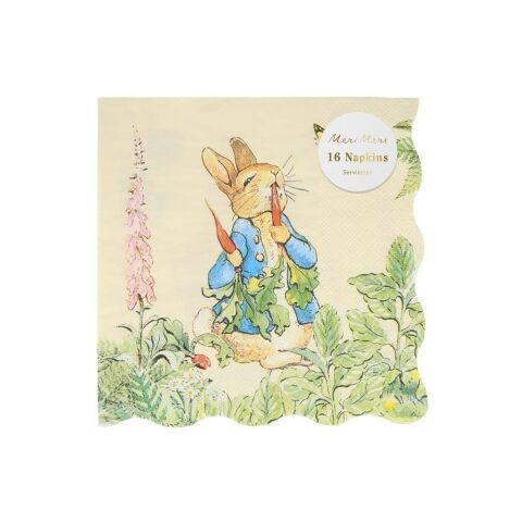 Meri Meri - Peter Rabbit In The Garden Large Napkins - Peter Rabbit Bahçede Peçeteler - L - 16'Lı