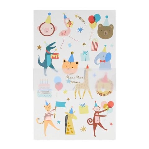 Meri Meri - Animal Parade Tattoo Sheet - Hayvan Geçit Töreni Geçici Dövmeler - 2'Li