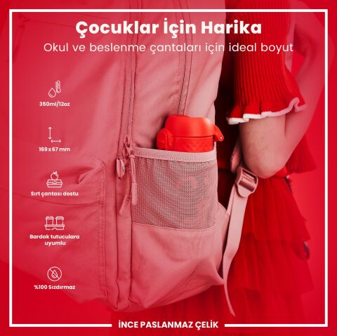 Ion8 - Çocuk Suluk - Kırmızı Unicorn - 350 ml - Sızdırmaz - BPA İçermeyen