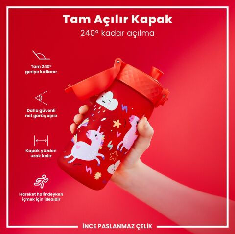 Ion8 - Çocuk Suluk - Kırmızı Unicorn - 350 ml - Sızdırmaz - BPA İçermeyen