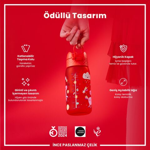 Ion8 - Çocuk Suluk - Kırmızı Unicorn - 350 ml - Sızdırmaz - BPA İçermeyen