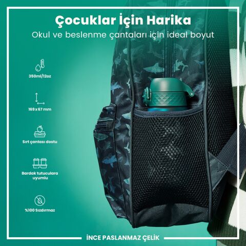 Ion8 - Çocuk Suluk - Köpekbalığı - 350 ml - Sızdırmaz - BPA İçermeyen