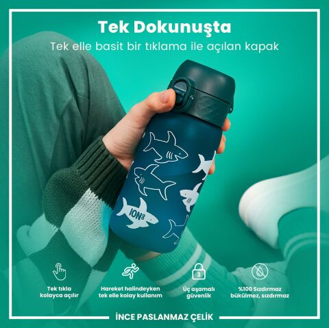 Ion8 - Çocuk Suluk - Köpekbalığı - 350 ml - Sızdırmaz - BPA İçermeyen