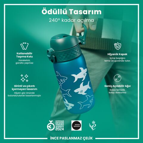 Ion8 - Çocuk Suluk - Köpekbalığı - 350 ml - Sızdırmaz - BPA İçermeyen
