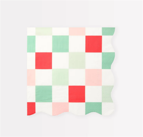 Meri Meri - Multi Check Large Napkins - Kareli Peçeteler (L) (16'Lı)