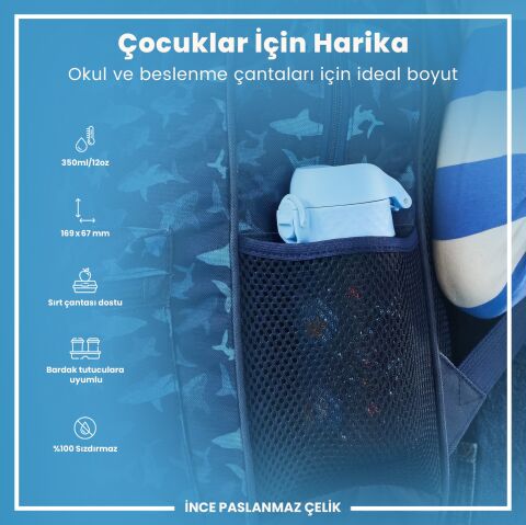 Ion8 - Çocuk Suluk - Mavi Köpekbalığı - 350 ml - Sızdırmaz - BPA İçermeyen
