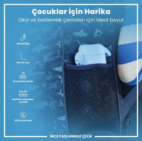 Ion8 - Çocuk Suluk - Mavi Köpekbalığı - 350 ml - Sızdırmaz - BPA İçermeyen