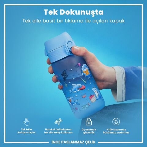Ion8 - Çocuk Suluk - Mavi Köpekbalığı - 350 ml - Sızdırmaz - BPA İçermeyen