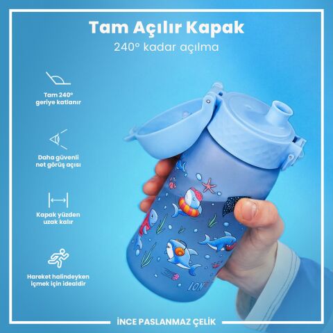 Ion8 - Çocuk Suluk - Mavi Köpekbalığı - 350 ml - Sızdırmaz - BPA İçermeyen