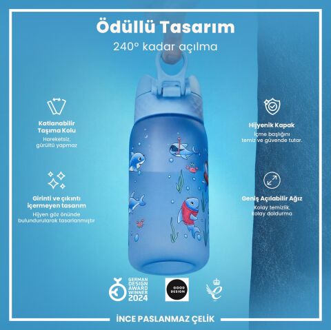 Ion8 - Çocuk Suluk - Mavi Köpekbalığı - 350 ml - Sızdırmaz - BPA İçermeyen