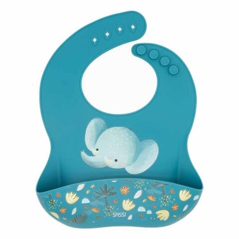 Sassi - Silikon Cepli Mama Önlüğü - Bilge Fil