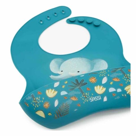 Sassi - Silikon Cepli Mama Önlüğü - Bilge Fil