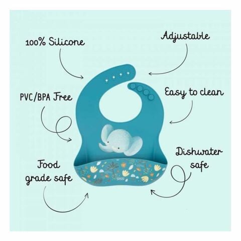 Sassi - Silikon Cepli Mama Önlüğü - Bilge Fil