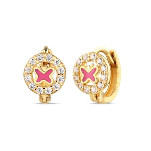 Altın Taşlı Kelebekli Çocuk Küpe