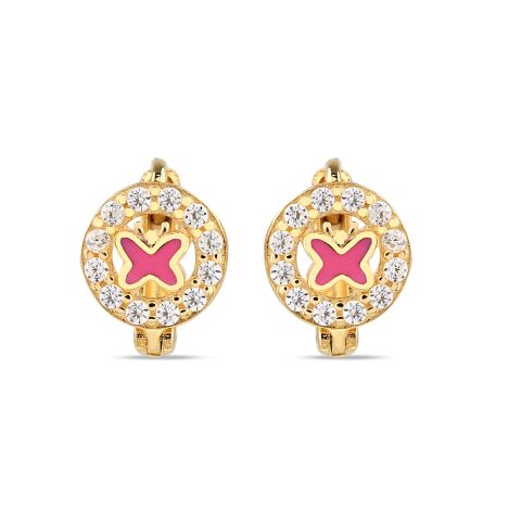 Altın Taşlı Kelebekli Çocuk Küpe