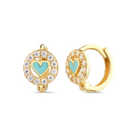 Altın Taşlı Yeşil Kalp Çocuk Küpe