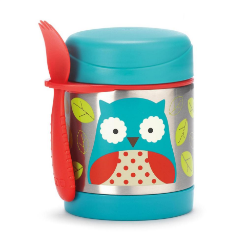 Skip Hop Paslanmaz Çelik Mama Saklama ve Taşıma Termosu 2 Parça Set - Baykuş