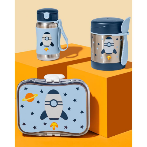 Skip Hop Paslanmaz Çelik Mama Saklama ve Taşıma Termosu 2 Parça Set - Roket