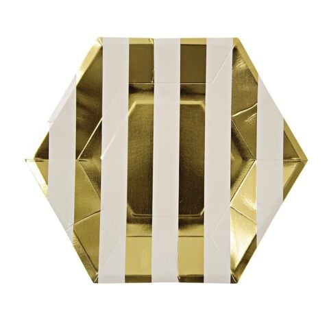 Meri Meri - Gold Stripe Large Plates - Altın Çizgili Tabak - L