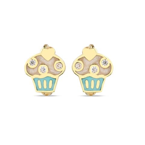 Altın Cupcake Çocuk Küpe