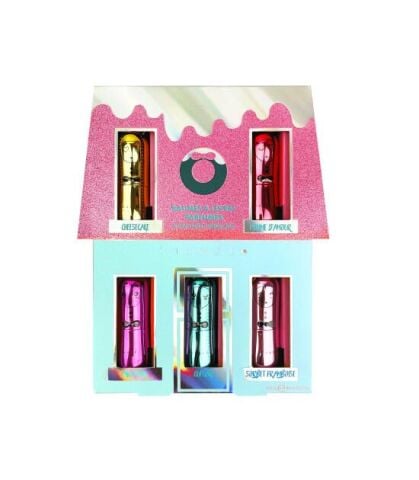 Inuwet Yılbaşı Evi 5li Dudak Nemlendiricisi Seti-Cupcake, Cheesecake, Frambuaz, Milkshake ve Elma Aromalı