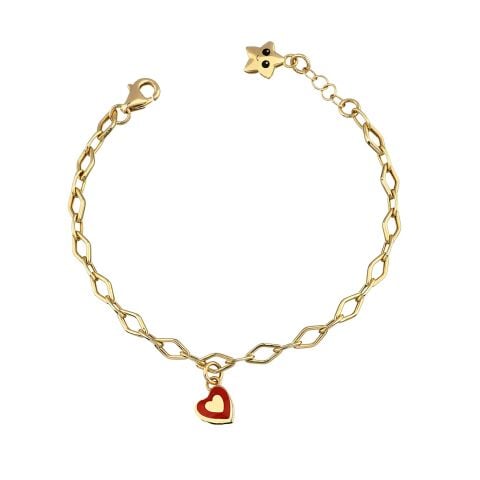 Altın Mineli Kalp Zincirli Charm Çocuk Bileklik