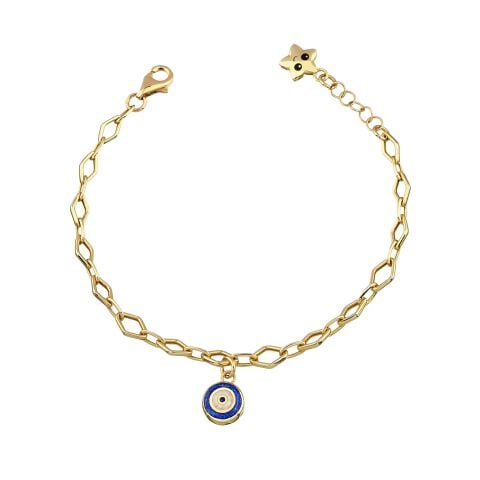 Altın Nazar Boncuğu Zincirli Charm Çocuk Bileklik
