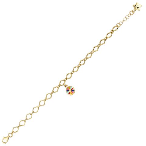 Altın Çarkıfelek Zincirli Charm Çocuk Bileklik