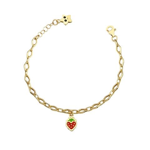 Altın Çilek Zincirli Charm Çocuk Bileklik