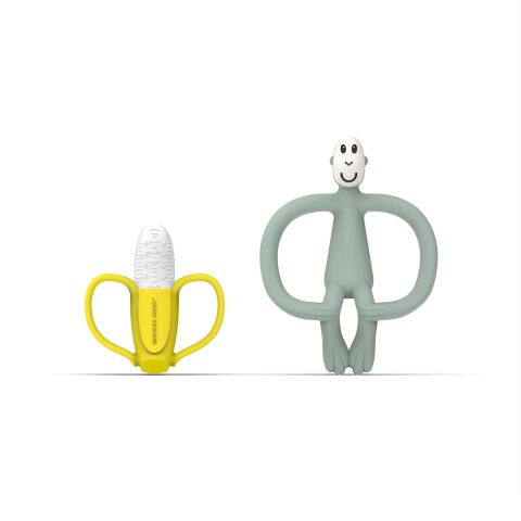 Matchstick Monkey Banana & Monkey Silikon Diş Kaşıyıcı Hediye Seti - Mint Yeşili