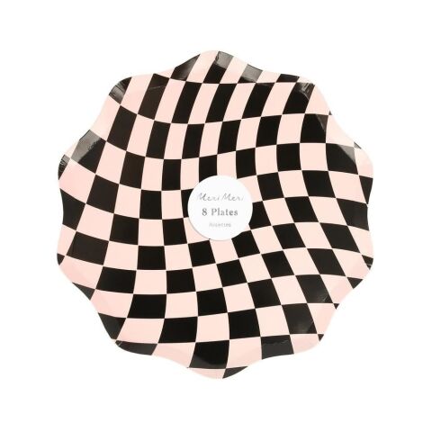 Meri Meri - Halloween Checker Side Plates - Cadılar Bayramı Damalı Tabaklar (M) (8'Li)